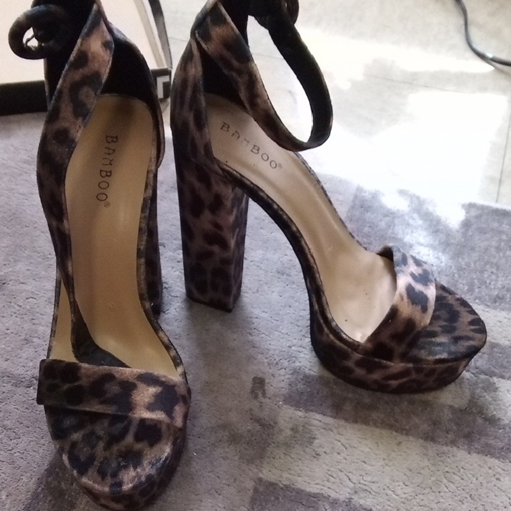 BAMBOO Leopard Print Platform Heels